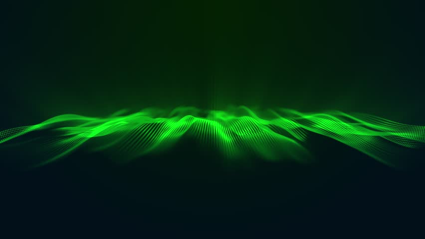 Abstract glowing digital cyber wave made of particles and dots moves on a  background, big data visualization, futuristic and technological, 3D, 4K, seamless loop