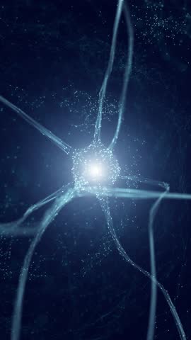 Futuristic nerve cell in digital ai brain with flickering lights. Vertical animation background.	
