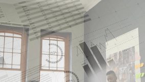 Animation of financial data processing over diverse colleagues working in office. Global business, finances, computing and digital interface concept digitally generated video. - Powered by Shutterstock - Get 15% off with code: PIKWIZARD15