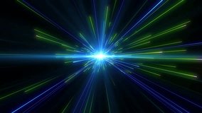 Bright radial light beams. Abstract background in blue and green neon glow color. Light burst in universe. Space background for event, party, carnival, celebration, anniversary or. 3D Illustration - Powered by Shutterstock - Get 15% off with code: PIKWIZARD15