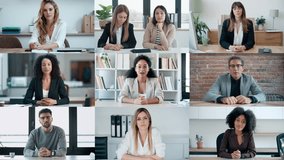 Video of headshot screen application view of diverse employees doing a video call while talking in video conference.
 - Powered by Shutterstock - Get 15% off with code: PIKWIZARD15