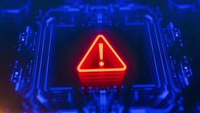 Warning icon on a digital LCD display with reflection. Concept of cyber attack, malware, ransomware, data breach, system hacking, virus, spyware, compromised information and urgent. 3D Illustration - Powered by Shutterstock - Get 15% off with code: PIKWIZARD15