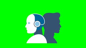 Difference between a robot and a man. Machine vs human. Human brain mind head with artificial intelligence robot head concept. Artificial and natural intellect. 2d flat animation. Alpha channel - Powered by Shutterstock - Get 15% off with code: PIKWIZARD15