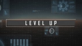 Animation of level up text over data processing with scope scanning on black background. Global technology, computing and digital interface concept digitally generated video. - Powered by Shutterstock - Get 15% off with code: PIKWIZARD15