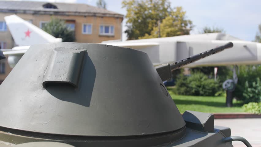 Support machine gun on a Soviet armored tractor from the Cold War (MTLB)
