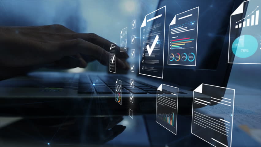 Document management concept, Businesswomen check electronic documents on digital documents on virtual screen Document Management System and process automation to efficiently document paperless operate - Powered by Shutterstock - Get 15% off with code: PIKWIZARD15