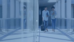 Network of connections animation over diverse business people walking with luggage. networking, technology, travel, global - Powered by Shutterstock - Get 15% off with code: PIKWIZARD15