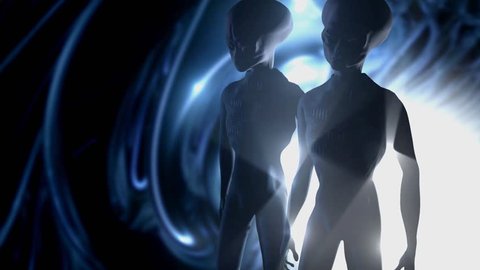 two alien in a spaceship. silhouette. 