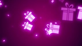 Radiant Purple Festive Background with Glowing Gift Boxes Floating in a Joyful Pattern, A stunning holiday background featuring brightly glowing gift boxes gently floating against a vibrant purple - Powered by Shutterstock - Get 15% off with code: PIKWIZARD15
