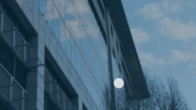 Network of connected devices and music icons animation over modern building background. Technology, connectivity, digital, urban, cityscape, electronics - Powered by Shutterstock - Get 15% off with code: PIKWIZARD15