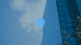 Network of connected devices and music icons animation over urban skyscraper background. Technology, connectivity, networks, skyscrapers, digital, smart city - Powered by Shutterstock - Get 15% off with code: PIKWIZARD15