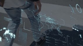 World map and data points animation over people walking in urban environment. Global, technology, demographics, connectivity, cityscape, network - Powered by Shutterstock - Get 15% off with code: PIKWIZARD15