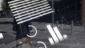 Financial data charts and graphs animation over people walking in urban area. Finance, business, city, economy, technology, visualization - Powered by Shutterstock - Get 15% off with code: PIKWIZARD15