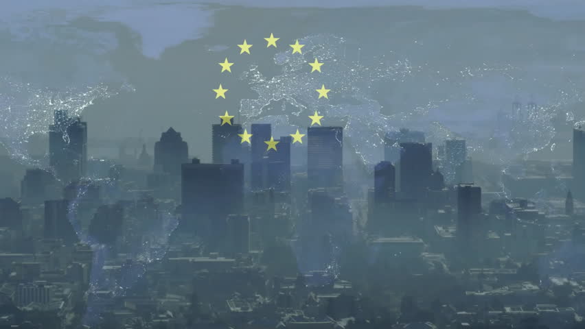 European Union stars animation over city skyline and illuminated map of Europe. unity, continent, alliance, freedom, unity, integration - Powered by Shutterstock - Get 15% off with code: PIKWIZARD15