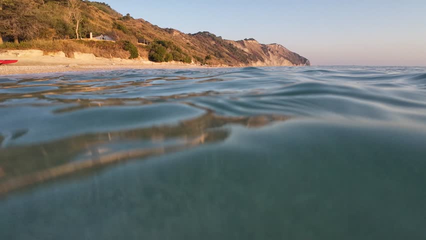 Beautiful beach of Mezzavalle at early morning in the park of Monte Conero, Marche region, Italy