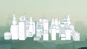 Cityscape with white building outlines animation over urban skyline background. architecture, animated, buildings, modern, digital, illustration - Powered by Shutterstock - Get 15% off with code: PIKWIZARD15