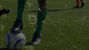 Network connections and data points animation over soccer players on field. Tech, connectivity, statistics, technology, digital, sports - Powered by Shutterstock - Get 15% off with code: PIKWIZARD15