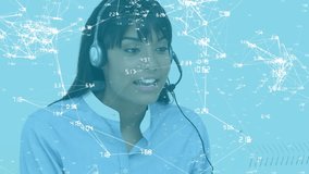Call center agent with headset, network connections and data processing animation. Customer service, communication, technology, connectivity, support, networking - Powered by Shutterstock - Get 15% off with code: PIKWIZARD15
