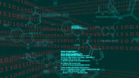 Binary code and chemical structures animation over scientific data. Technology, science, coding, chemistry, molecules, visualization - Powered by Shutterstock - Get 15% off with code: PIKWIZARD15