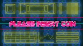Please Insert Coin text animation over retro arcade game graphics. gaming, pixel art, vintage, 8-bit, classic, videogame - Powered by Shutterstock - Get 15% off with code: PIKWIZARD15