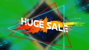 Huge Sale text animation over colorful geometric shapes and light patterns. discount, promotion, vibrant, shopping, special offer, marketing - Powered by Shutterstock - Get 15% off with code: PIKWIZARD15