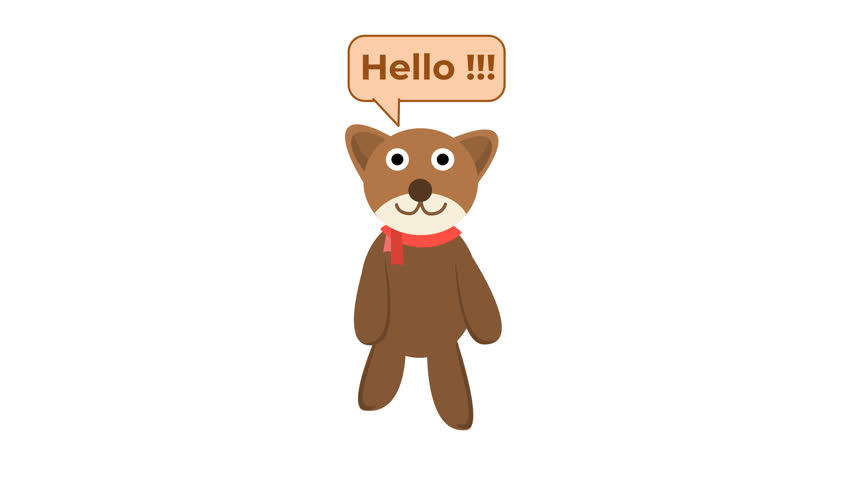 Cute bear say hello cartoon character animation in a transparent background. Alpha channel. Suitable for animal video element content