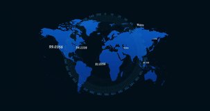World map with numerical data and grid lines, global statistics animation. Data visualization, analytics, geography, grids, numbers, mapping - Powered by Shutterstock - Get 15% off with code: PIKWIZARD15