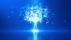 Abstract glowing tree on blue background. Technology growth and digital transformation. - Powered by Shutterstock - Get 15% off with code: PIKWIZARD15