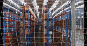 AI brain animation over warehouse with shelves and boxes. Technology, artificial intelligence, innovation, logistics, automation, warehousing - Powered by Shutterstock - Get 15% off with code: PIKWIZARD15
