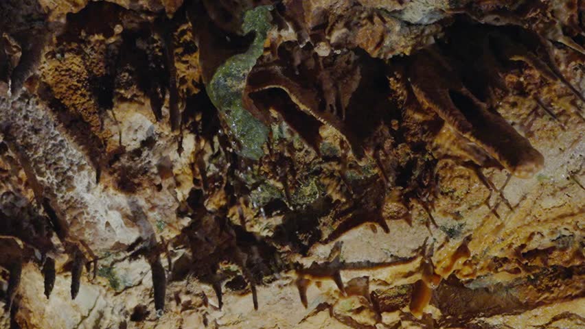 Close-up of the intricate textures and vibrant colors within a natural cave in Portugal, showcasing geological beauty. Stunning Natural Cave Textures and Colors in Portugal