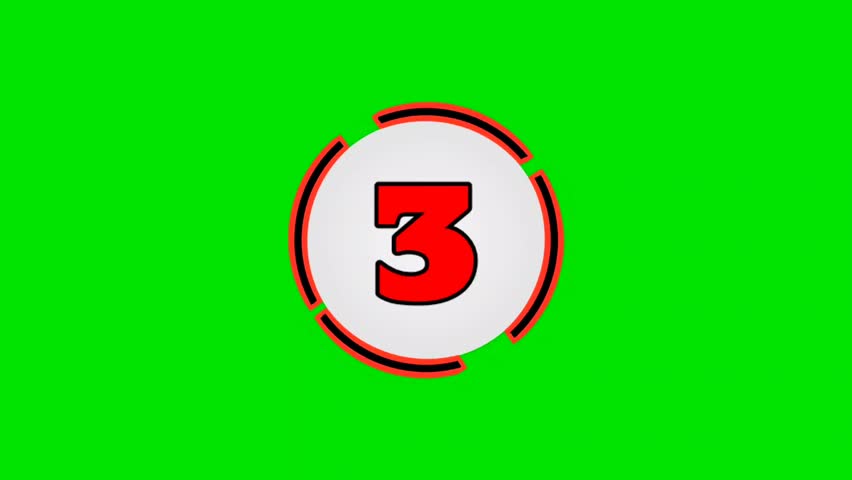 Animated countdown video with a green background, with red numbers and white dots, suitable for YouTube content, opening videos, starts, competition videos, races, etc.