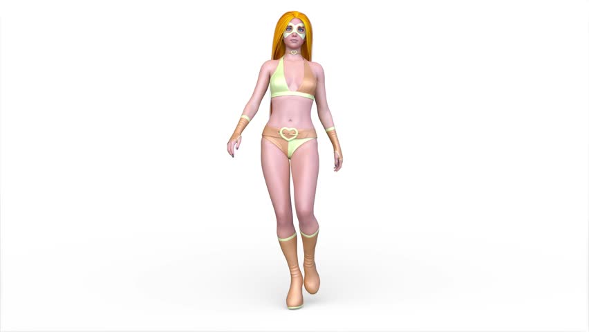 3D rendering of a walking cyber woman
