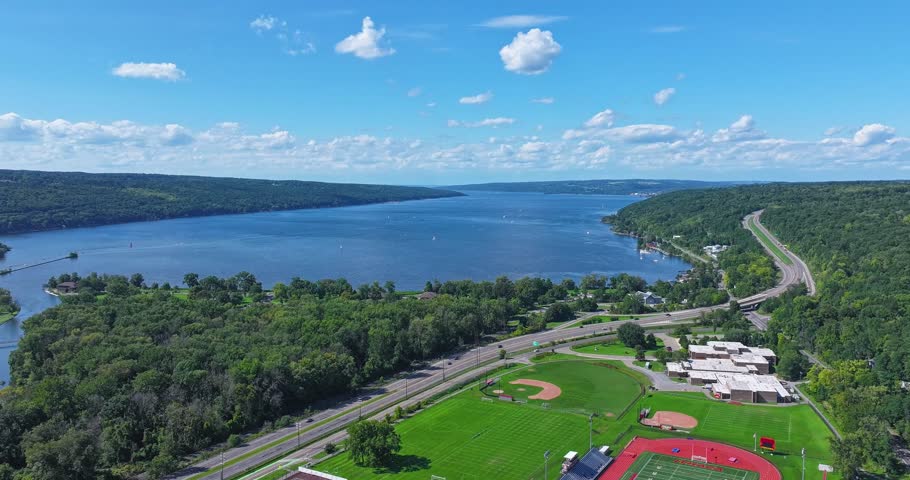 Afternoon summer 2024 aerial hyper lapse, time-lapse, video of the area surrounding Ithaca, NY, USA.  09-01-2024	