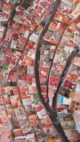 Aerial view of colorful urban landscape with small streets and residential buildings, Barrio de San Jose, Las Palmas de Gran Canaria, Spain.