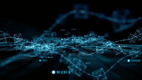 Abstract digital visualization of blockchain technology featuring interconnected lines and geometric shapes on dark background. Ideal for concepts related to data, technology, and network security. - Powered by Shutterstock - Get 15% off with code: PIKWIZARD15