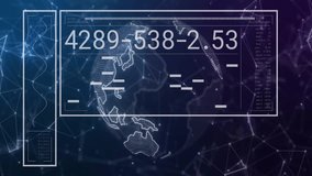 Animation of digital data processing over globe on blue background. Global digital interface, connections, computing and data processing concept digitally generated video. - Powered by Shutterstock - Get 15% off with code: PIKWIZARD15