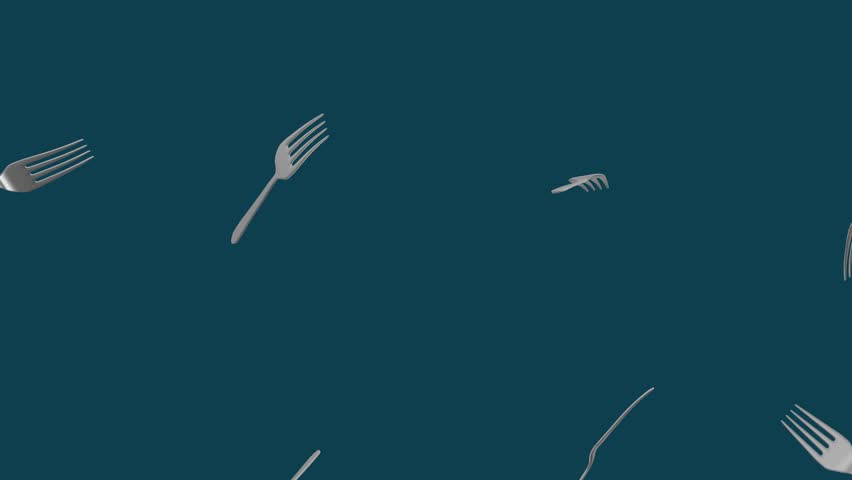 3D Fork Falling on a Dark Background. Kitchen Utensils. Fork 3D Animation. 4K