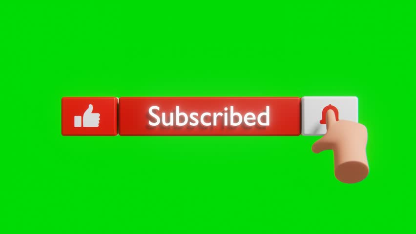 Subscribe button. Thumb up. Notification alert