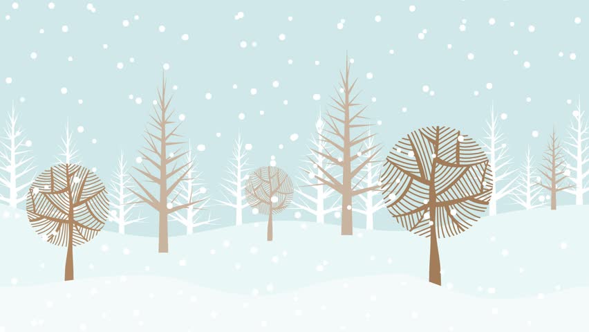 Snow falling on a forest in the mountain. Winter snowy landscape background. Seamless looping