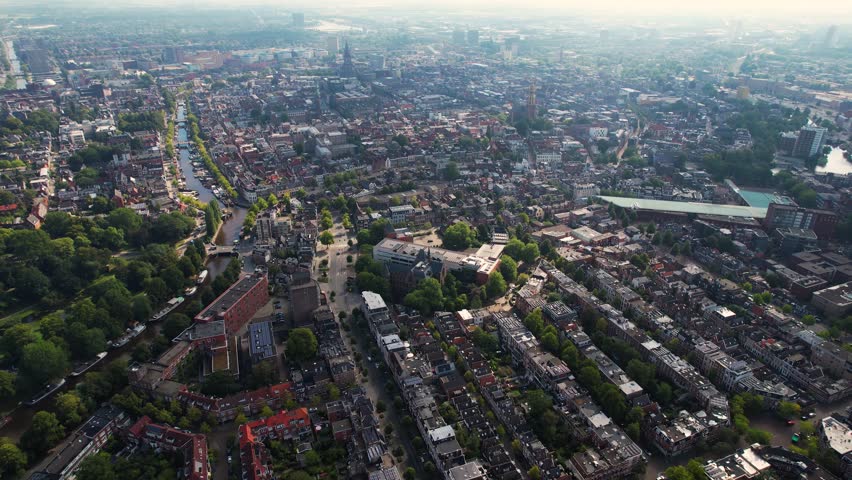 Aerial view around the old town of the city Groningen on a sunny day in Netherland.