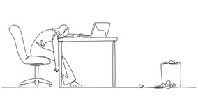 Animation of single continuous line drawing Arabian businesswoman sitting in work chair looking tired. Has no enthusiasm. Has no fighting spirit. Stress. Fatigue. Frustrated. Full length motion - Powered by Shutterstock - Get 15% off with code: PIKWIZARD15