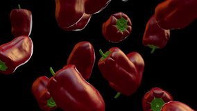 Red Bell Peppers Falling In Slow Motion. Food And Healthy Lifestyle Concept 3D Animation. Luma Channel Included. - Powered by Shutterstock - Get 15% off with code: PIKWIZARD15