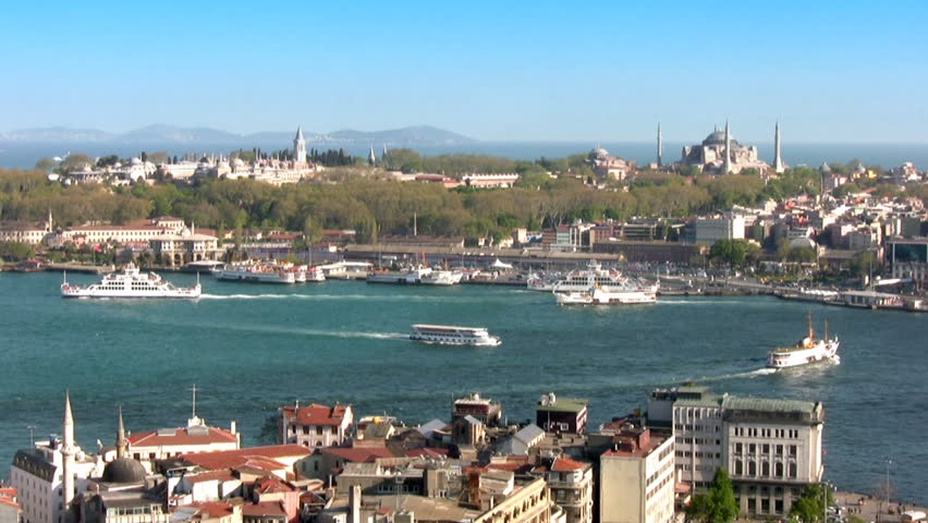 Turkey. Istanbul. The blue, cloudless sky. The sun is coming to a close. View of