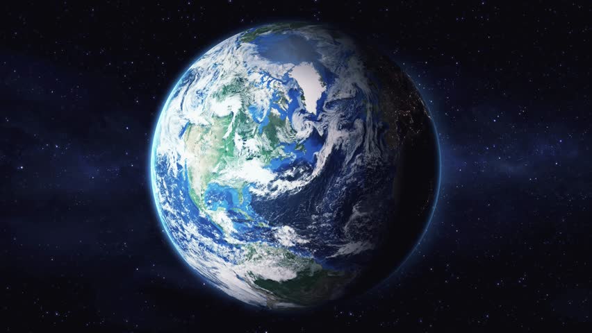Earth zoom in from space to South Bend, Indiana, USA. Followed by zoom out through clouds and atmosphere into space. Satellite view. Travel intro