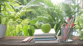 Outdoor study, back to school stationery and apple snack with nature view  - Powered by Shutterstock - Get 15% off with code: PIKWIZARD15