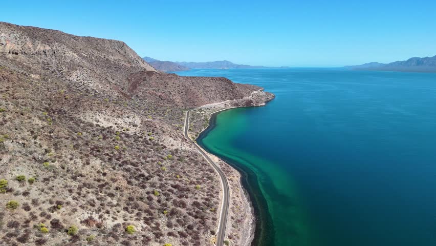 Aerial shot of a road in baja california sur