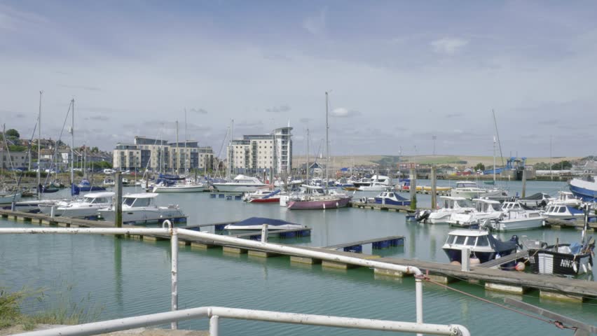 Port with boats and yachts, move to the right,Newhaven Sussex Uk