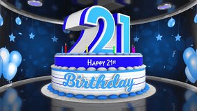 21 years, 21st birthday kids, children cake animation 3d render with confetti and balloon background.  - Powered by Shutterstock - Get 15% off with code: PIKWIZARD15