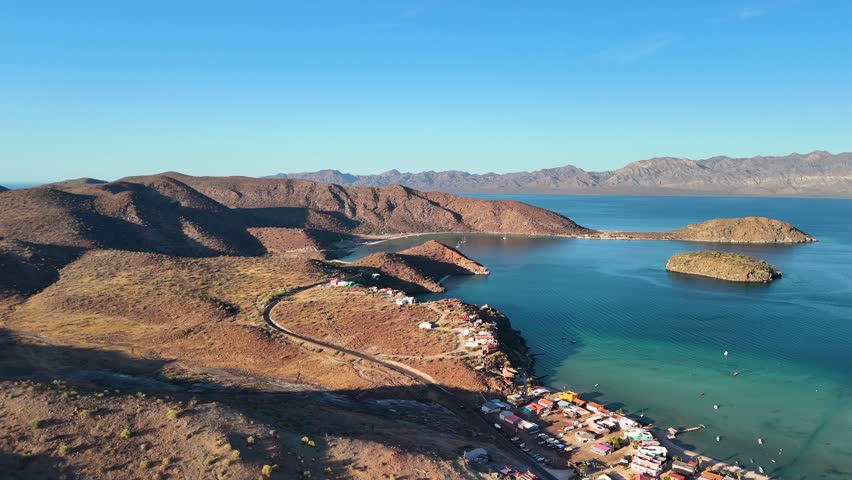 Shot of road and beach in baja sur mexico at sunset