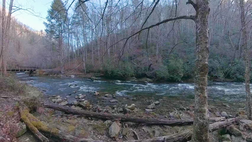 Deep Creek Flows Under Wide Bridge in Great Smoky Mountains National Park